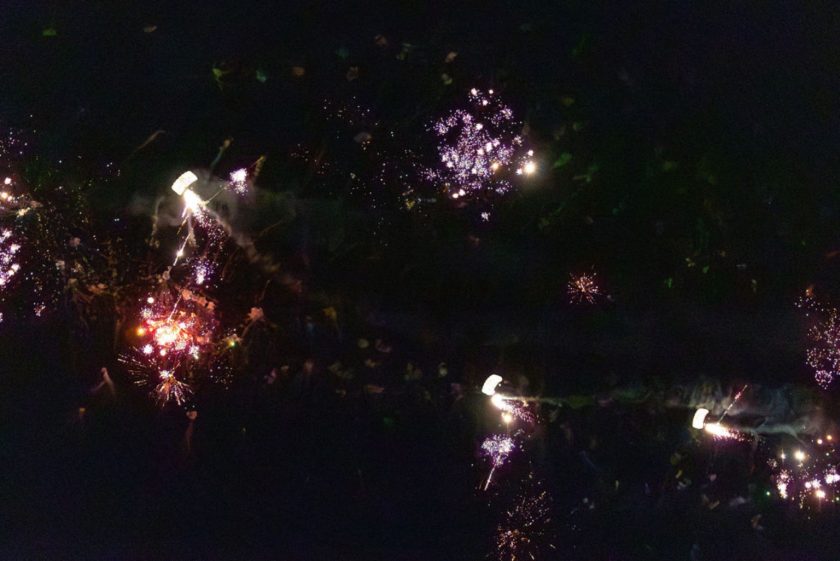 Team Fastrax parachutists perform a pyrotechnic show over Ocean City