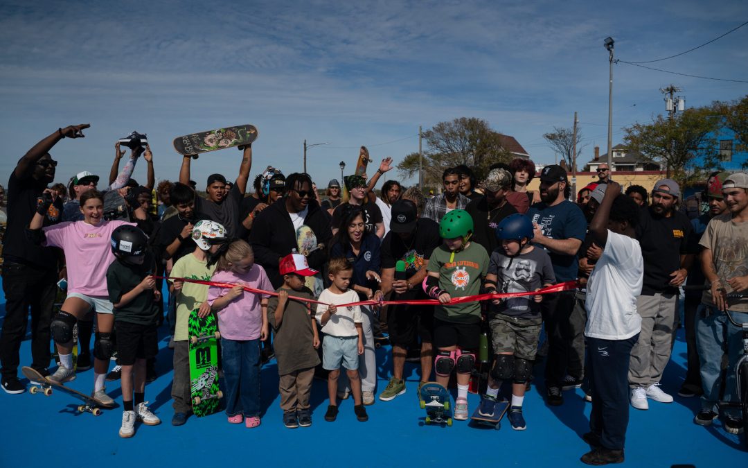 Skate AC supporters gather for the ribbon cutting at the renovated Sovereign Avenue Skatepark in Atlantic City.